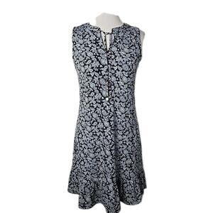 MK Michael Kors Blue Paisley Sleeveless Stretch Knit Dress Ruffle Hem Size XS